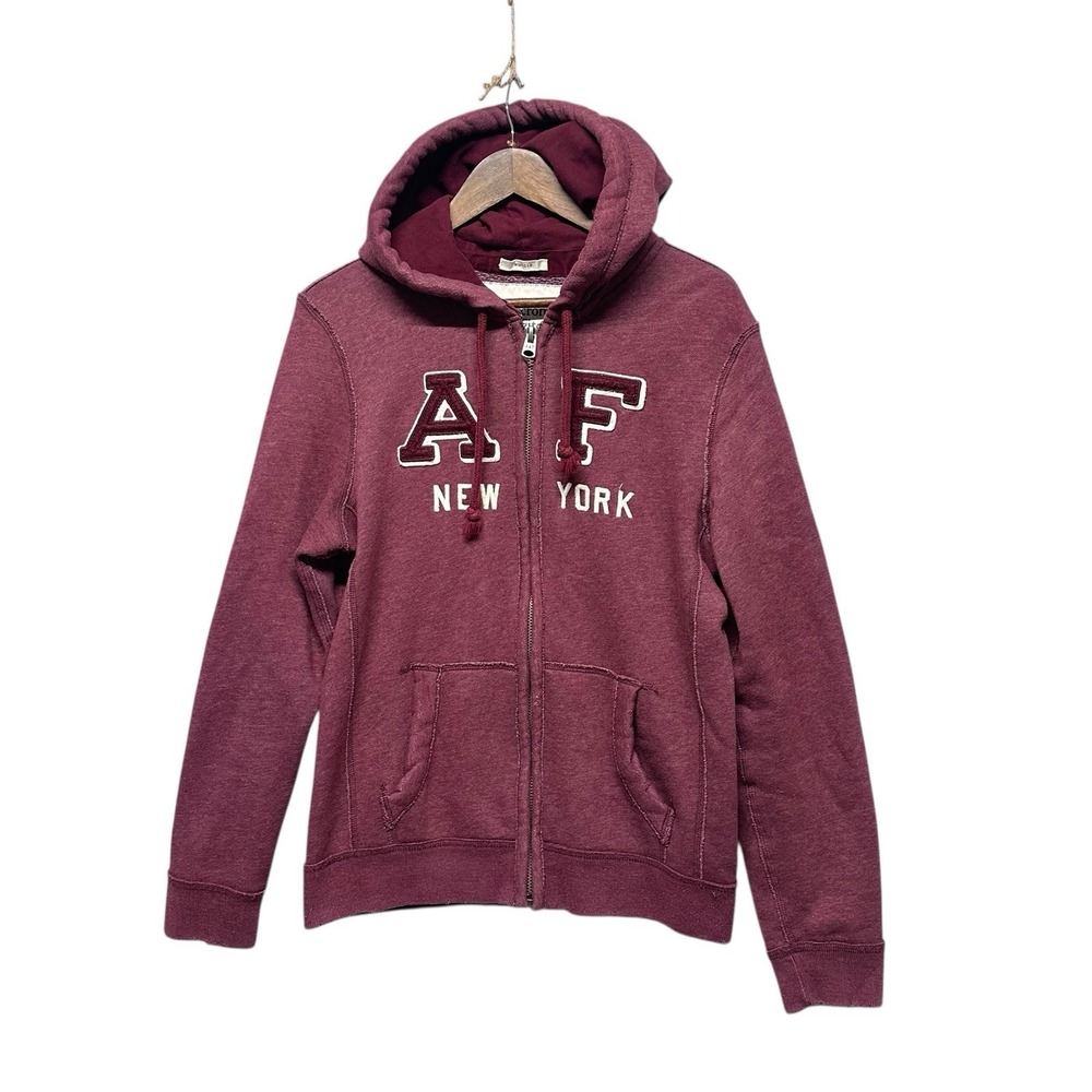 Abercrombie & Fitch Full Zip Muscle Fit Distressed Hoodie Men's Size S Faded Red